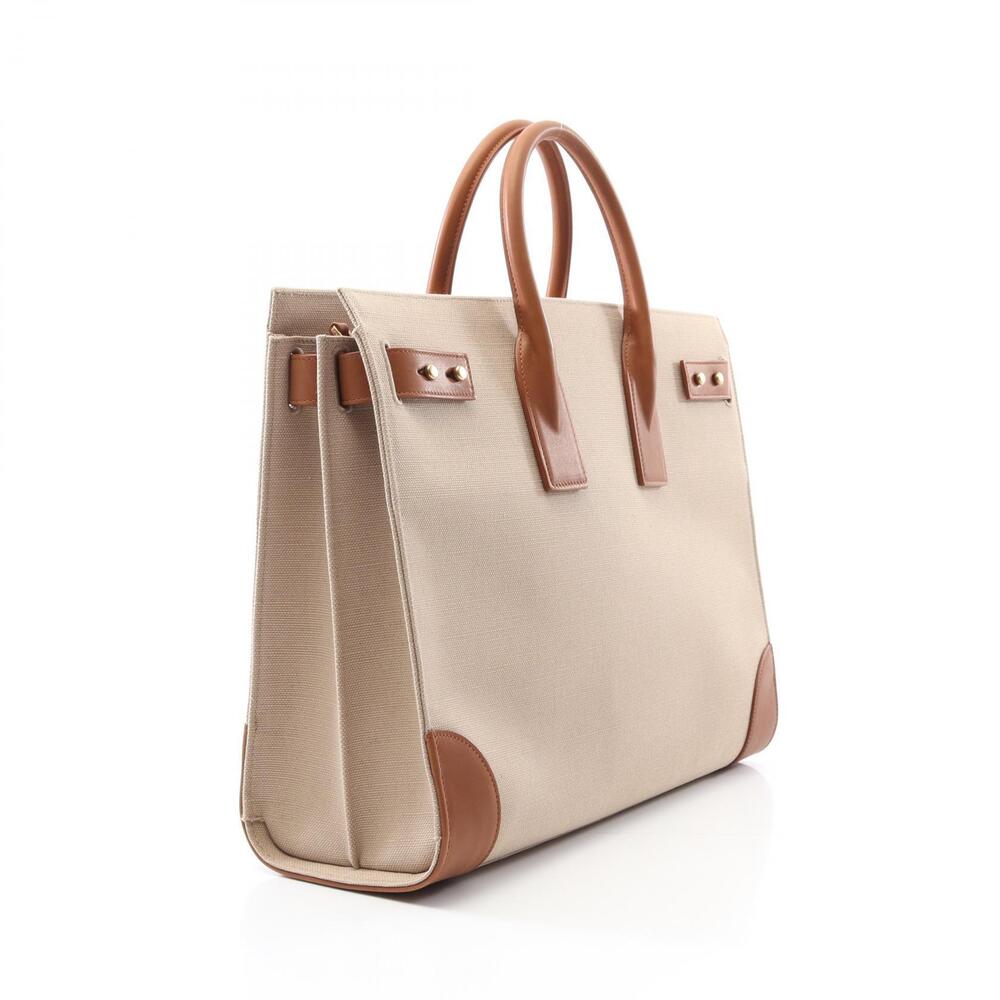 Saint Laurent Beige Leather Bag de Jour Tote Sac Brown Canvas